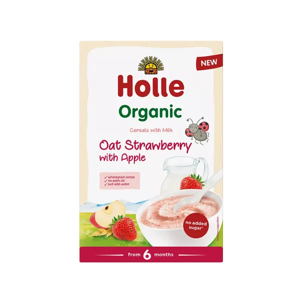 Holle – Drithëra organikë me qumësht, tërshërë, luleshtrydhe dhe mollë (6m+)